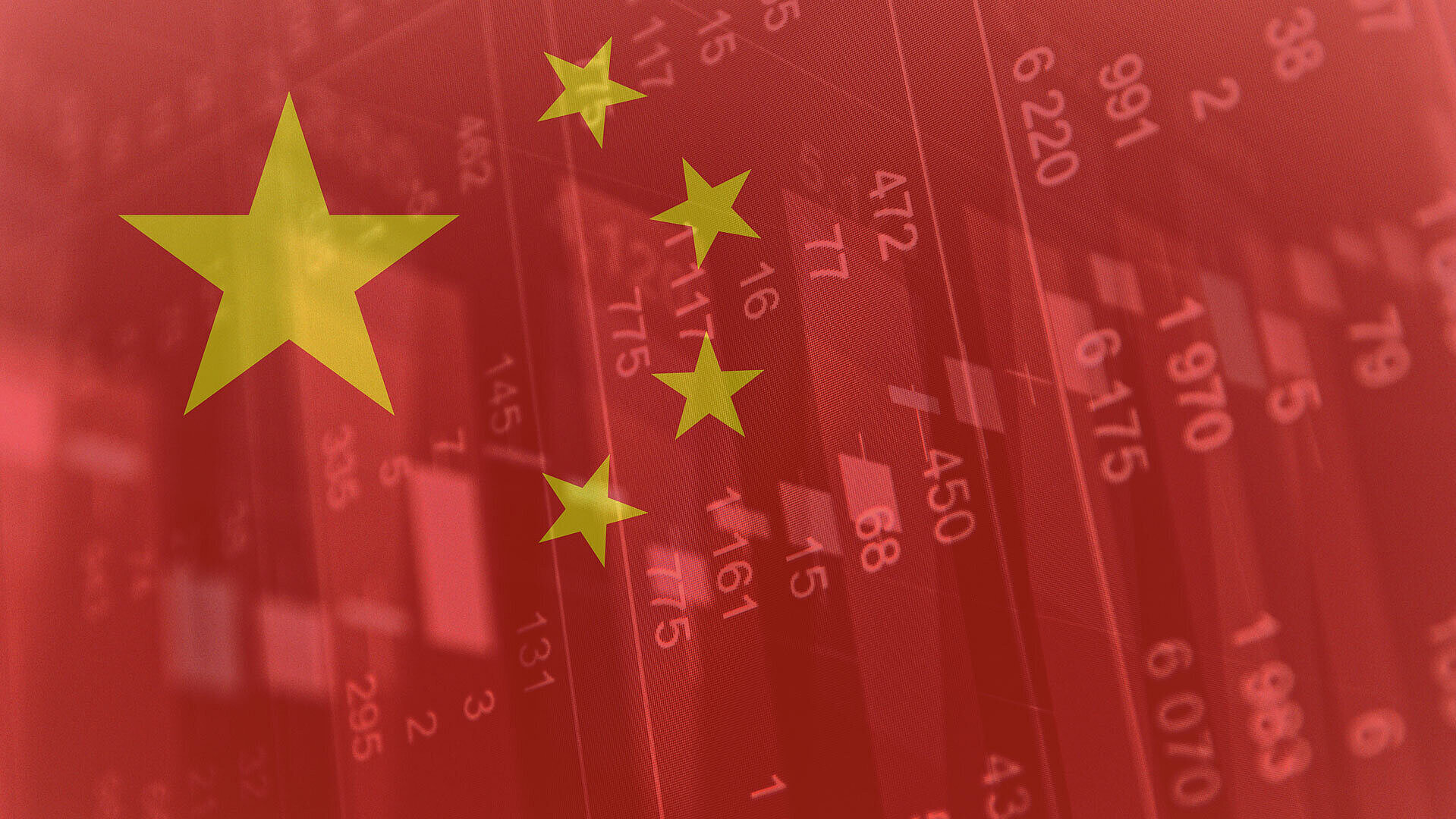 Grafik mit chinesischen Sternen und roten Aktienkursen